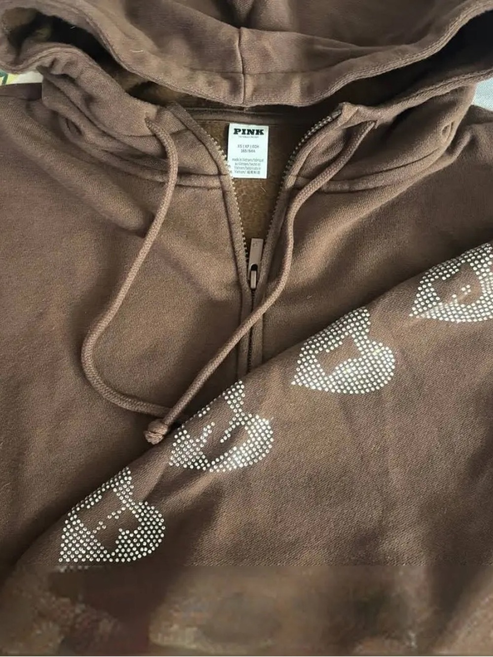 Vs Pink Chocolate Bling heart Full Zip Hoodie NWOT
